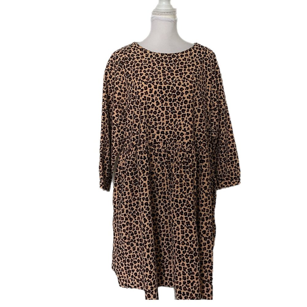 Gorman Brown Tan Leopard Animal Print Pockets Fine Corduroy Dress 14 - Picture 1 of 7